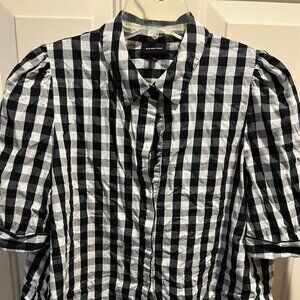 Button Down Who What Wear Puff Sleeve Gingham Print Sz L